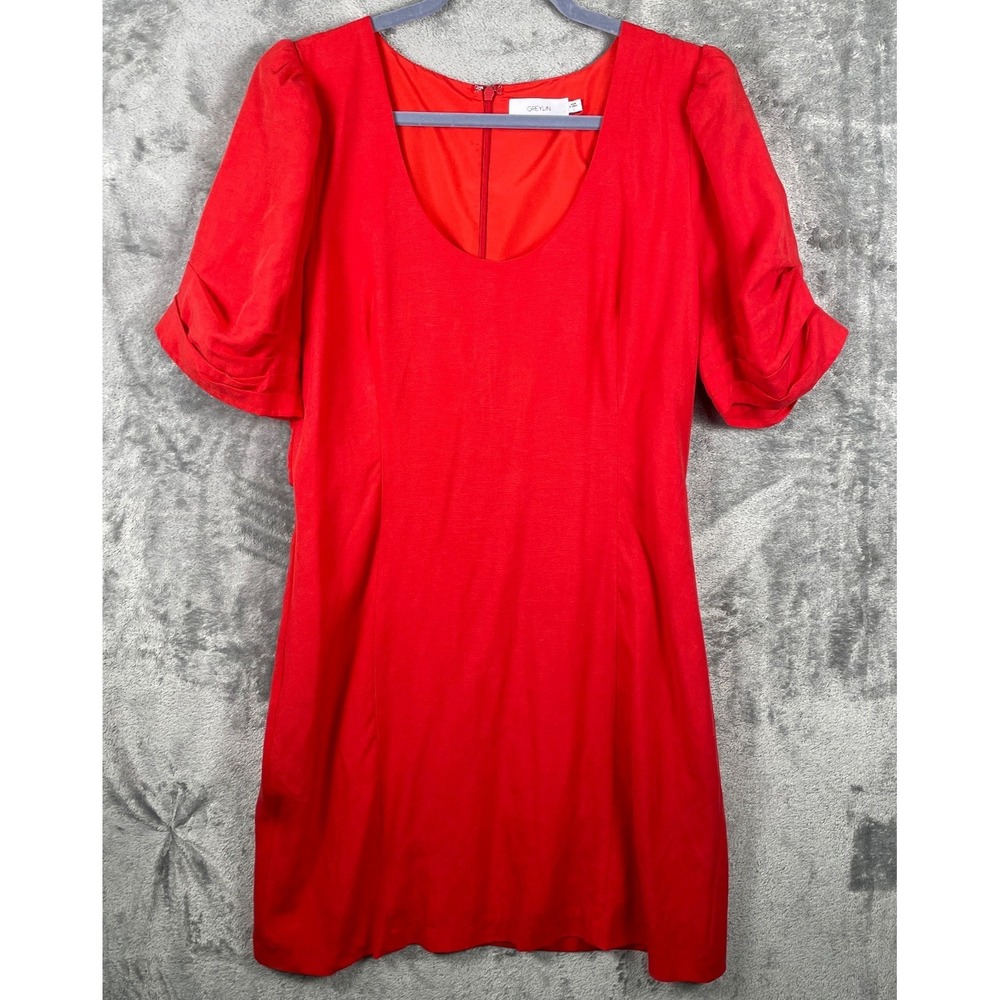Greylin Anthropologie Dress Womens Large Red Linen Tencel Career Cocktail Party